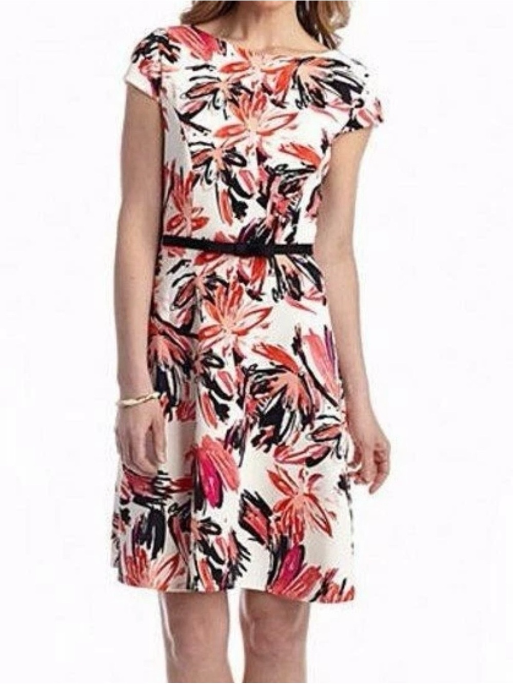 Gabby Skye Print Fit & Flare Belted Scuba Dress